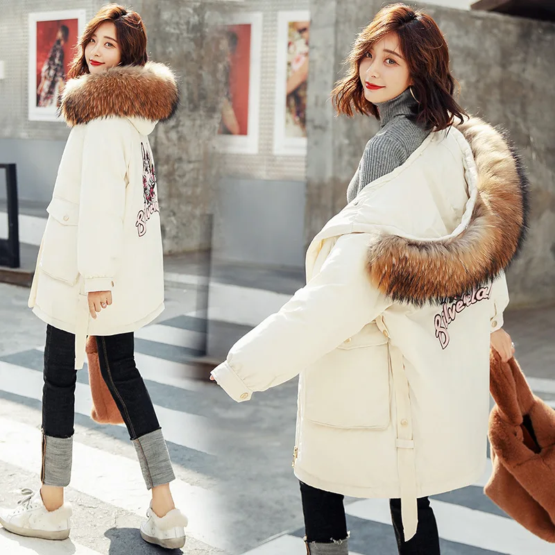 

Cotton-padded Clothes Women's Mid-length 2018 New Style Korean-style Embroidered down Jacket Cotton-padded Clothes Thick Winter