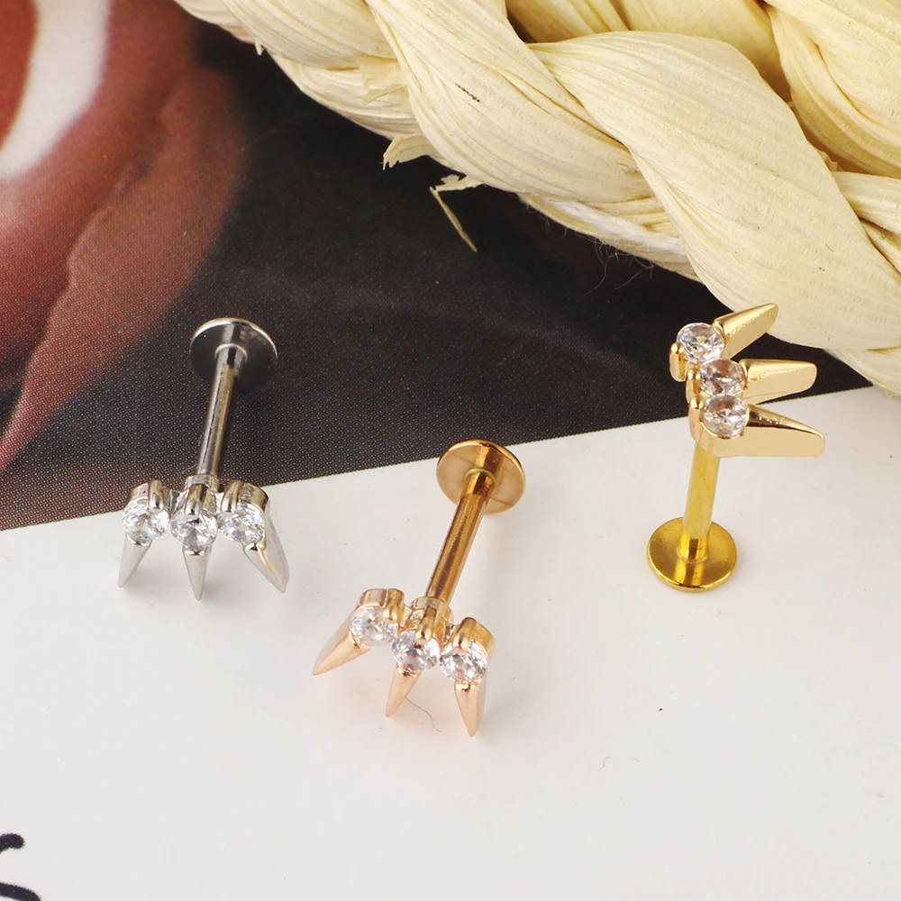 JUNLOWPY 16G Stainless Steel Labret Studs Lip Rings Retainer Cartilage Tragus Conch Helix Earring Barbell Piercing Body Jewelry