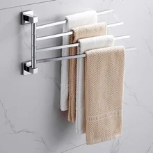Stainless Steel 2/4 Swivel Towel Bars Hanger Bathrobe Towel Rack Holder Wall Mounted Rotatable Bathroom Accessories