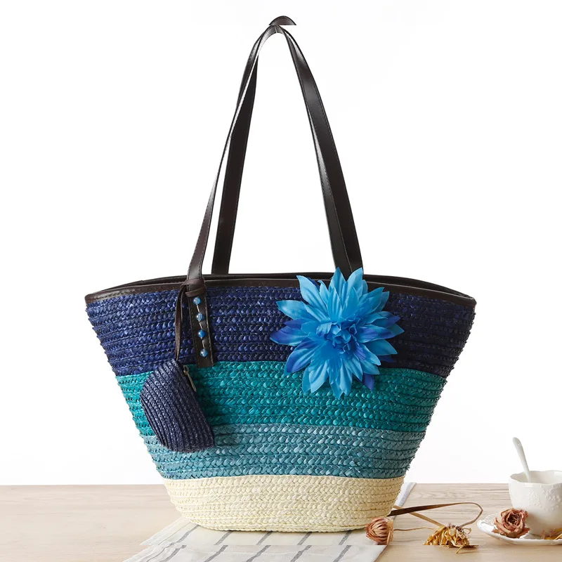 

New Korean Version of Straw Bag Mother Bag Hand Woven Bag Single Shoulder Bag Beach Bag Fashion Women's Bag