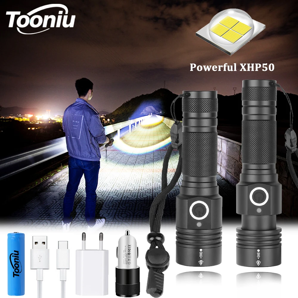 

Glare XHP50 LED Flashlight USB Rechargeable 4 Lighting Modes Waterproof Zoom Tactical Torch Tail with Magnet Using 18650 Battery