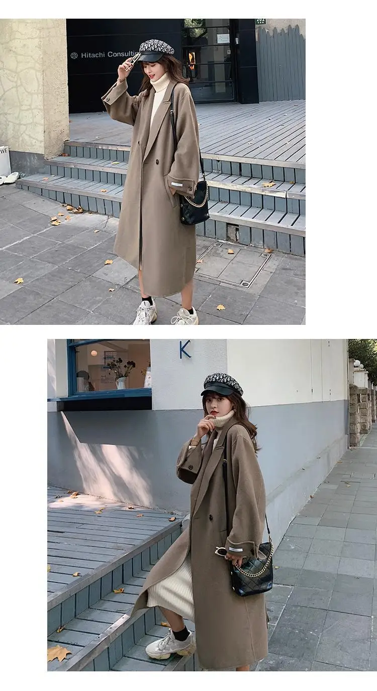 Осенне-зимнее пальто для фотосессии, стиль, корейский стиль, свободная повседневная Элегантная универсальная шерстяная куртка средней длины