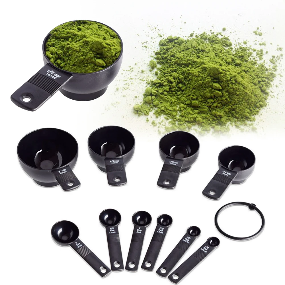 

10pcs Plastic Baking Measuring Spoon Set Teaspoon Utensil Scoop Coffee Cooking Black Kitchen Tools Cups Sugar Useful Cake