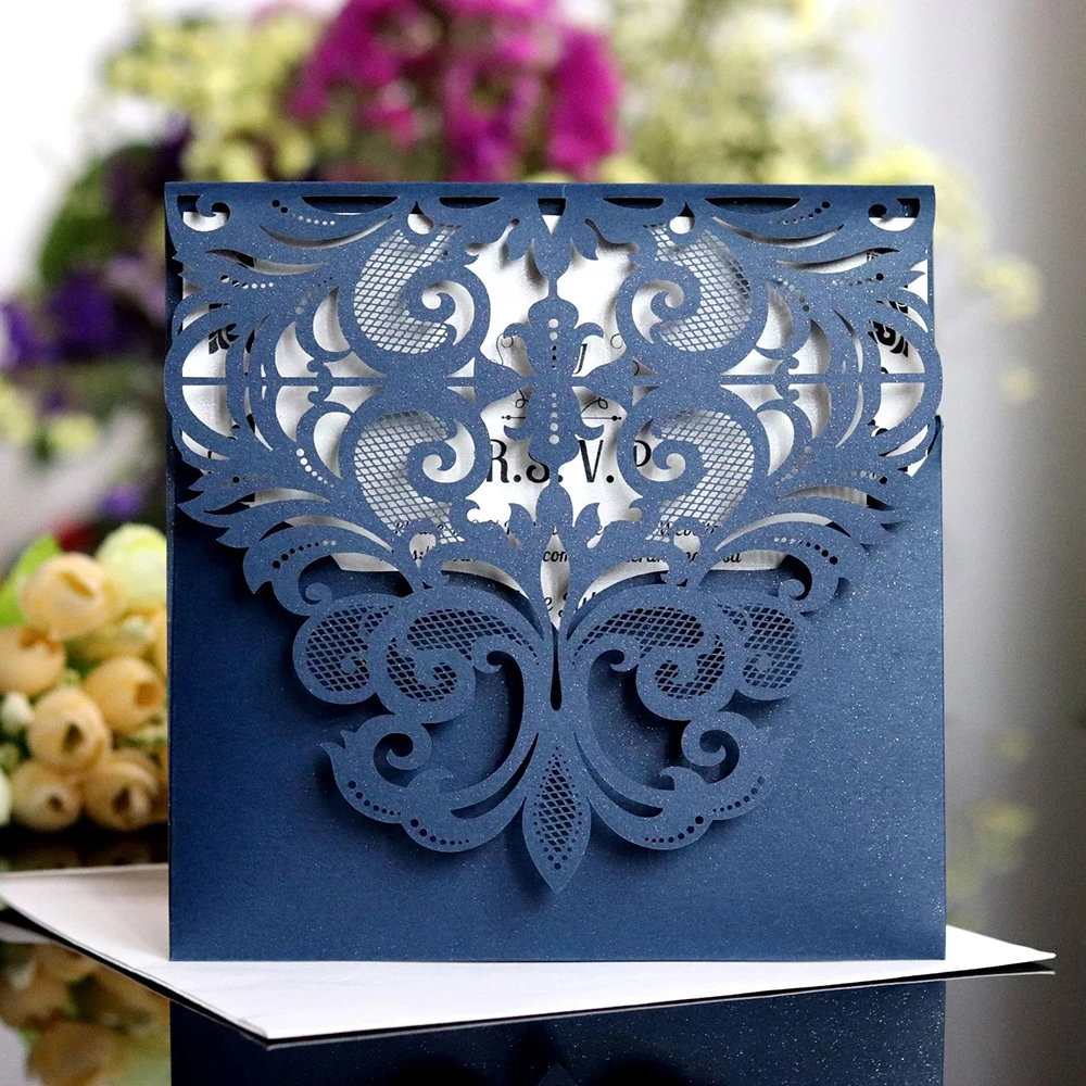  10pcs Square Paper Laser Cut Wedding Engagement Invitation Cards With Envelopes Custom Party Decora - 4.00044E+12