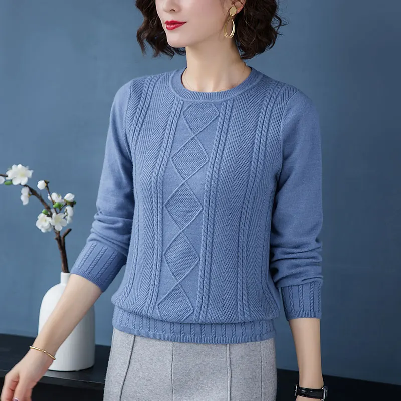 

Autumn and winter show thin round collar sweater female brief paragraph sweater long-sleeved loose render unlined upper garment