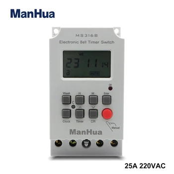 

Manhua MS316B 68 ON 220VAC 25A 50/60Hz programmable timer switch school bell time controller