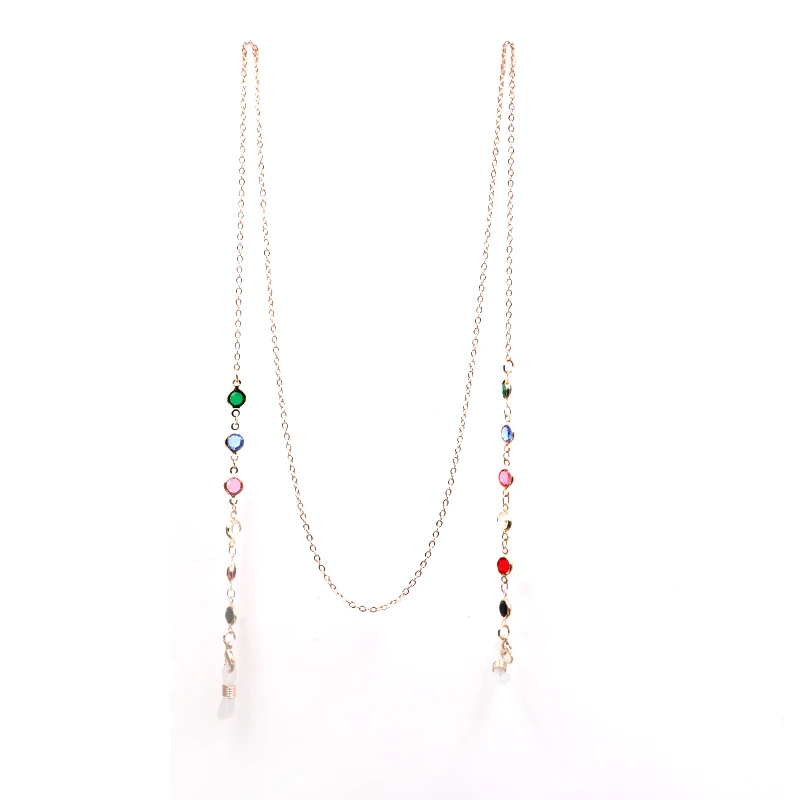 Gemstone Gold Color_max модные шикарные Золотые Серебряные очки солнечные очки с цепочкой цепочка для очков для чтения очки акриловые бусины цепи - Цвет: Gemstone Gold