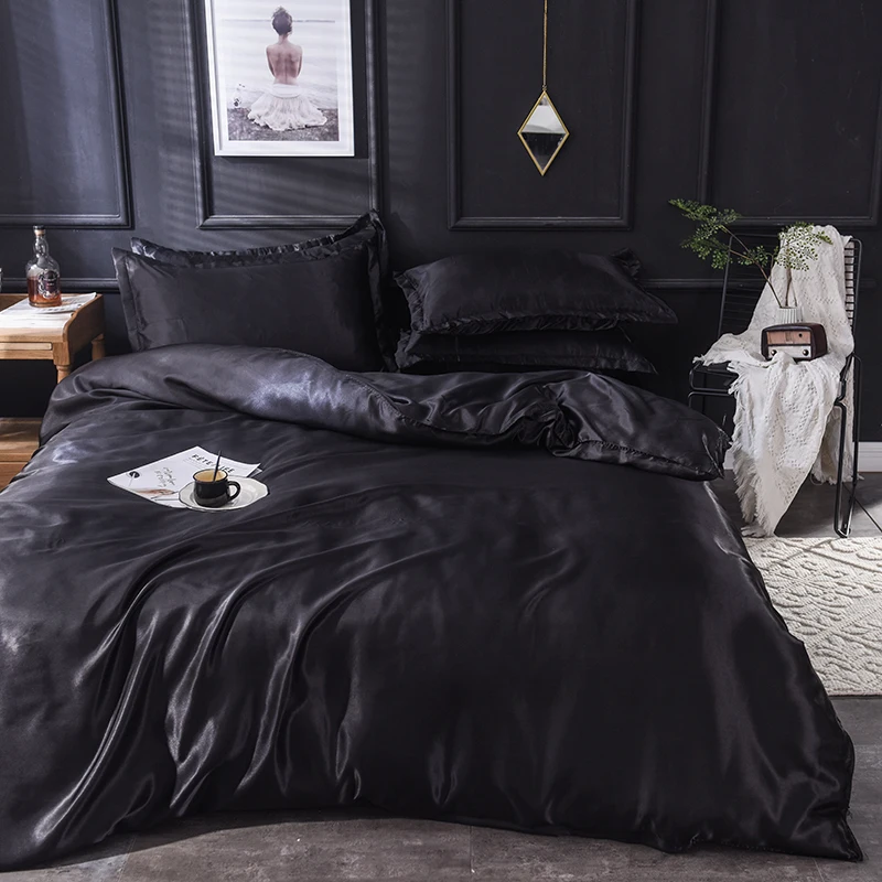 Luxury Satin Silk Damask Bed Sheet Set Solid Bedding 3/4 Pcs Duvet Cover Pillowcase King Queen Twin Full Size | Дом и сад