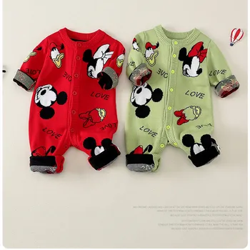

Knitted Baby Romper Mickey Minnie Cartoon Newborn Baby Girls Boys Clothes Cotton Toddler Infant Jumpsuit Long Sleeve Overalls