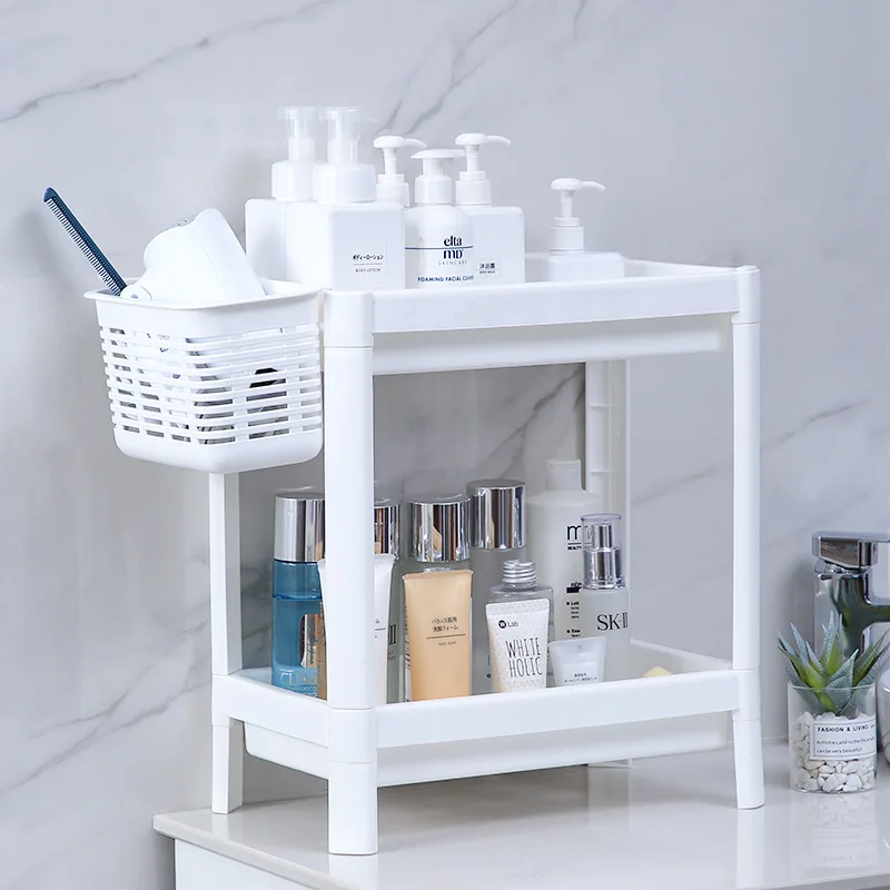 

Kitchen Shelves Spice Rack Household with Basket Plastic Living Room Bathroom Storage Rack Seasoning Storage Organizing Rack