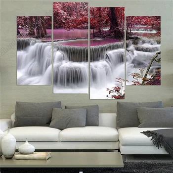 

Set of 4 pieces, Violet Falls Diamond Painted Wall Art Forest tree Rhinestone Mosaic Home Decoration Art FF2481