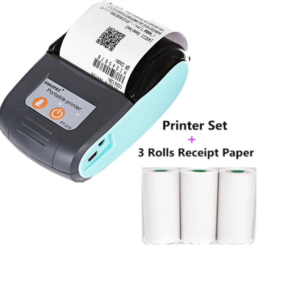 portable instant photo printer PT210 58mm Thermal Receipt Printers USB Bluetooth Compatible Interface Wireless Connect With Phone Free Application Mini Printer mini printer for android phone Printers