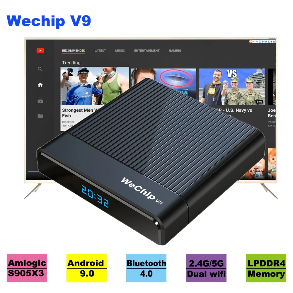 Presell Wechip V9 android 9,0 S905X3 четырехъядерный LPDDR4 4G 64G медиаплеер 2,4G/5G wifi Bluetooth 4,0 телеприставка