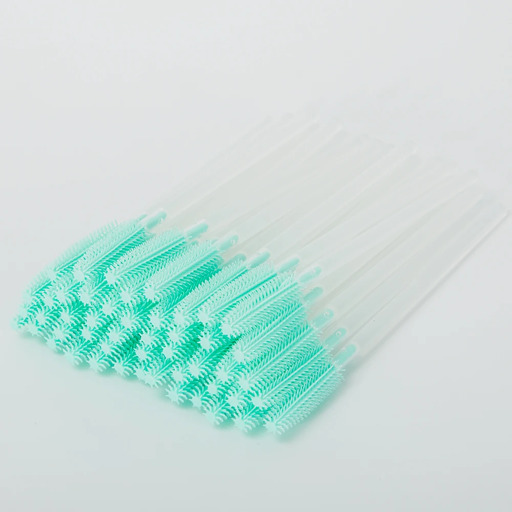Light Blue 100pcs Makeup Eyelashes Brushes Silicone Disposable Mascara Brush For Eyelash Extension Mascara Applicator Wands Make Up Tools - Handle Color: Light Blue