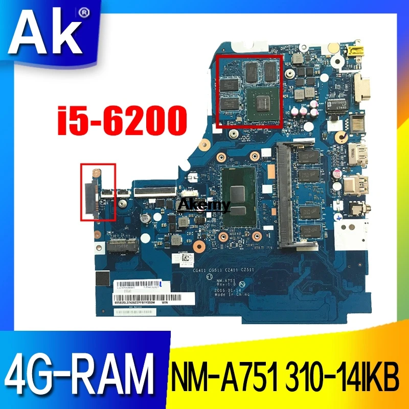 

NM-A751 Laptop motherboard para Lenovo 310-14ISK mainboard original 4G-RAM I5-6200U GT920MX