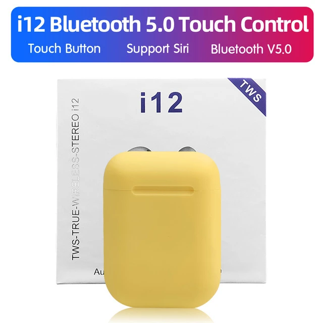 Беспроводные наушники с Bluetooth 5,0, оригинальные наушники Macaron i12 TWS, сенсорная стерео гарнитура, спортивные наушники для смартфона - Цвет: i12 Yellow with box