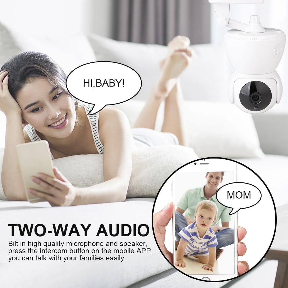 HD 1080P IR Night Vision Baby Monitor Home Security IP Camera Wireless Camera WI-FI CCTV Surveillance Cloud Storage Phone Remote