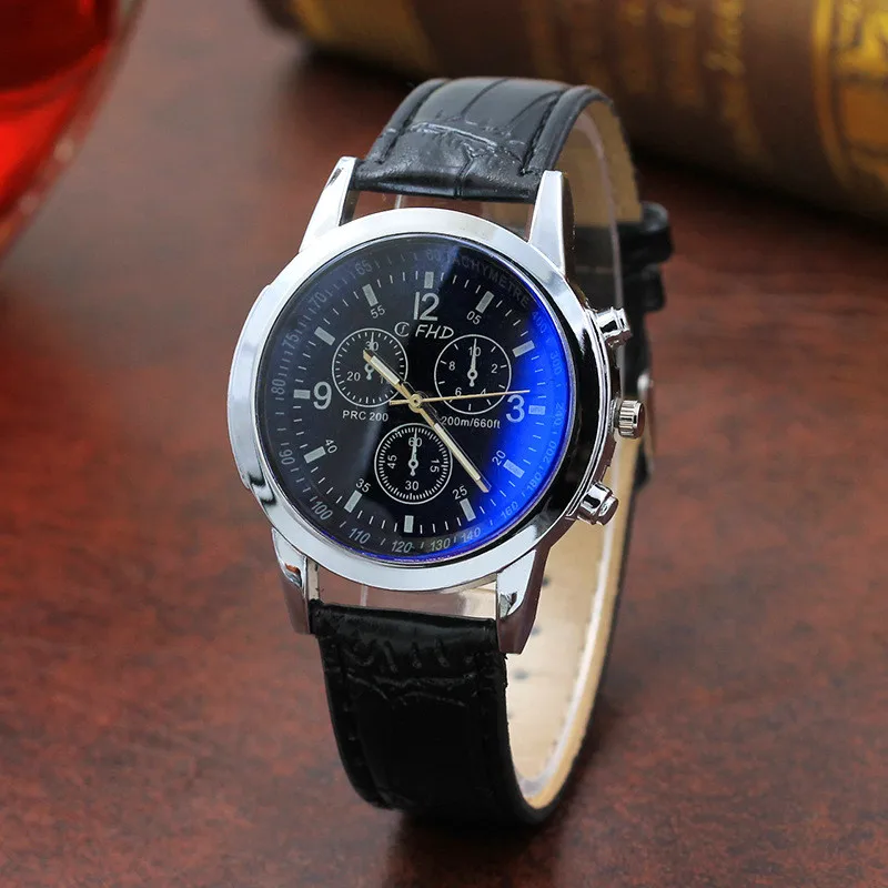 relogio masculino Fashion Leather strap Mens Analog Quarts Watches Business Men Wrist Watch top Brand Luxury Casual male Clock - Цвет: blue black