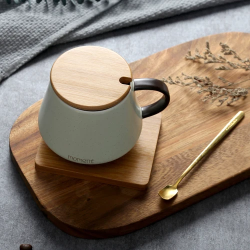 Wooden cover INS керамические кофейные кружки в скандинавском стиле, креативная винтажная чашка для кафе-бара, чашки для завтрака, подарок для друзей, ложка, крышка - Цвет: Wooden cover