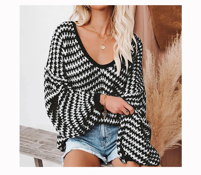 Waliicorners Elegant V Neck Oversized Pullover Vintage Loose Jumper Knitting Top Streetwear Casual Long Sleeve Striped Loose Sweater 18 H08c20d9b1d714ecbb8c3d43b38e327c2L