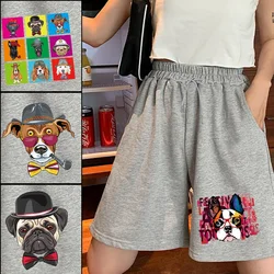 Calções de praia verão casual curto feminino solto cordão hip hop coreano bonito cão impresso moda confortável calções esportivos