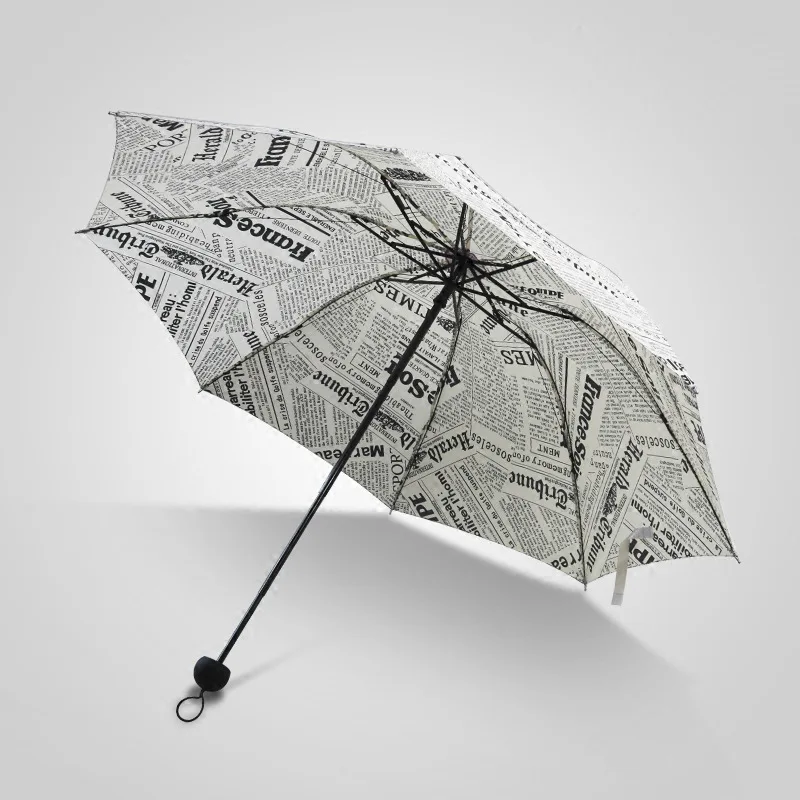 

Vintage Newspaper All-Weather Umbrella Dual Purpose Three Folding BOY'S Students Discount Fashion And Personality Taobao Hot Sal