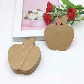 

50Pcs/Lot Packaging Labels Apple Shape Paper Card Natural Kraft Brown Gift Candy Labels Cute Cardboard Hang Tags