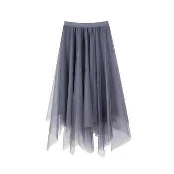 

Skirt Women Net Yarn Half-length Fairy Skirt 2020 Spring New Irregular Black High Waist Mid-length Fashion Sweet Faldas