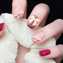 

24pcs Heart Printed Full Cover False Nails with Glue Cartoon Style Butterfly bear decor Short Paragraph Fashion Artificial Nails