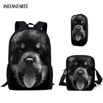 

INSTANTARTS Rottweiler Puppy Cute Dog School Bags for Teenagers Boys Gilrs Shoulder Backpack Back to School 3D Print Satchel