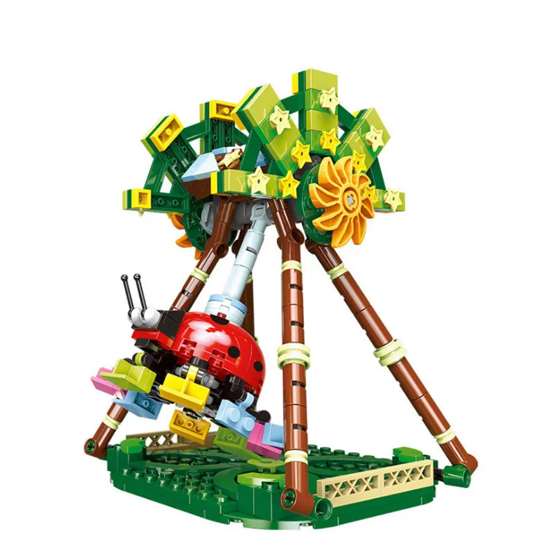 

building block model bricks toys collection for kids gifts city funland Rides mini Ladybug Giant Frisbee Amusement Park