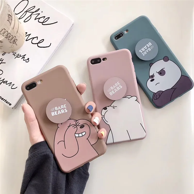 IUENUA For iphone 11 Phone Case with Holder Cute Cartoon Soft TPU Bear iPhone Pro XS Max X XR 6 6S 7 8 Plus |