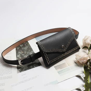 

Women Waist Bag Gift PU Leather Rivet Crossbody Messenger Pouch Mobile Phone Solid Accessories Adjustable Belt Lady Fashion