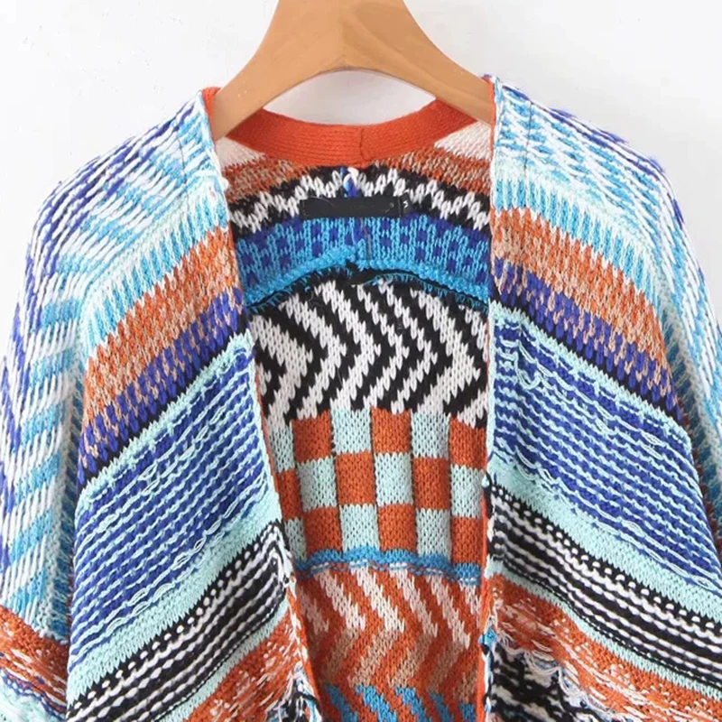 GypsyLady цветной вязаный свитер Cardi Boho длинный кардиган толстый теплый полосатый осенне-зимний свитер женский открытый передний вязаный джемпер