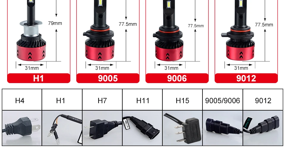 H7 Led H15 H4 LED Car Headlight Bulbs Led H11 H1 H3 9005 9006 9012 10000LM Auto 12V 6500K Car Fog Lamp Head Lights Car Offroad