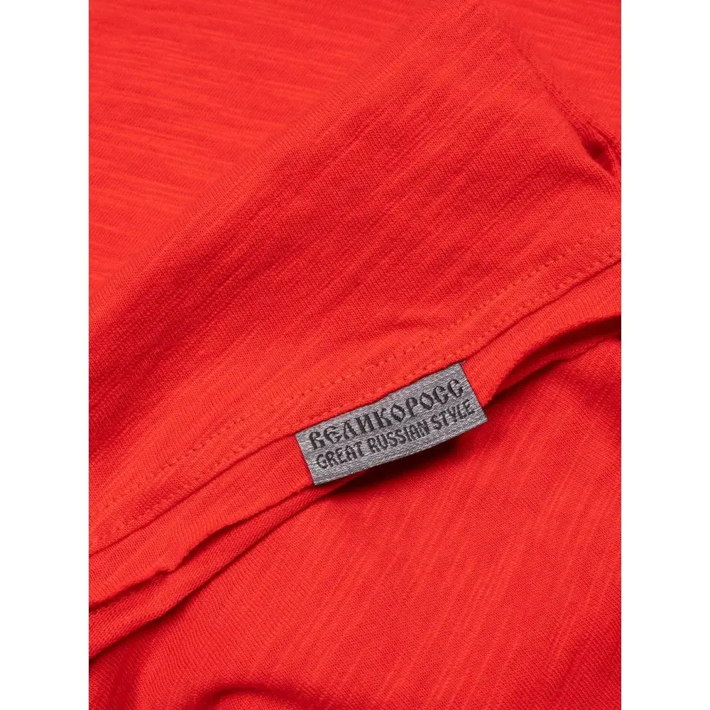 Лонгслив Великоросс однотонный алого цвета V образный дизайнерский вырез