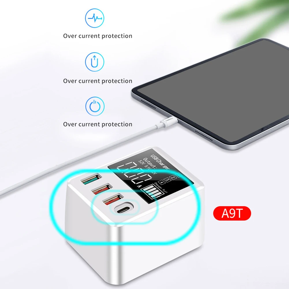 Портативный адаптер для планшета с 3 usb-портами, зарядное устройство для мобильного телефона с цифровым дисплеем, умный настенный адаптер type C для путешествий, светодиодная Быстрая зарядка ABS