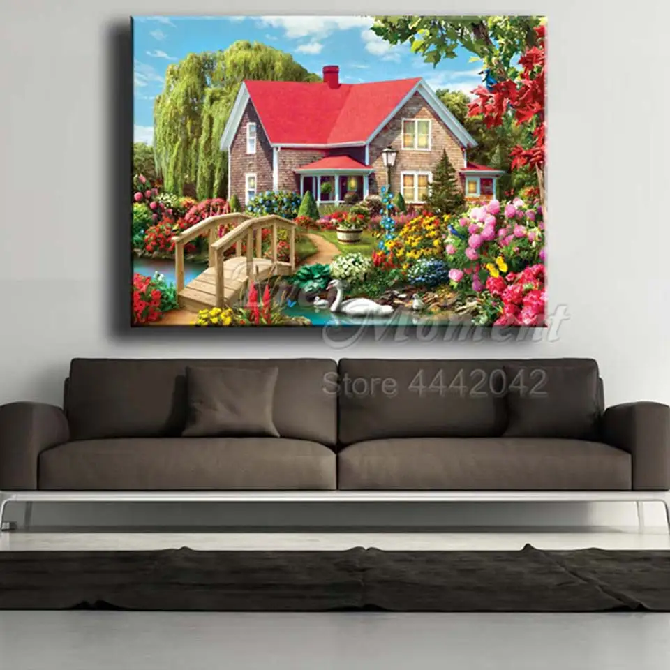 Ever-Moment-Diamond-Painting-House-Garden-River-Full-Square-Drill-Diamond-Embroidery-Picture-Mosaic-Cross-Stitch