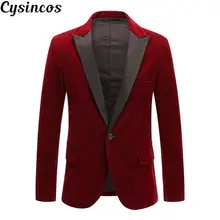 CYSINCOS Мужской осенне-зимний бархатный красный модный костюм для отдыха, пиджак для свадьбы, жениха, приталенный Блейзер, Hombre Masculino
