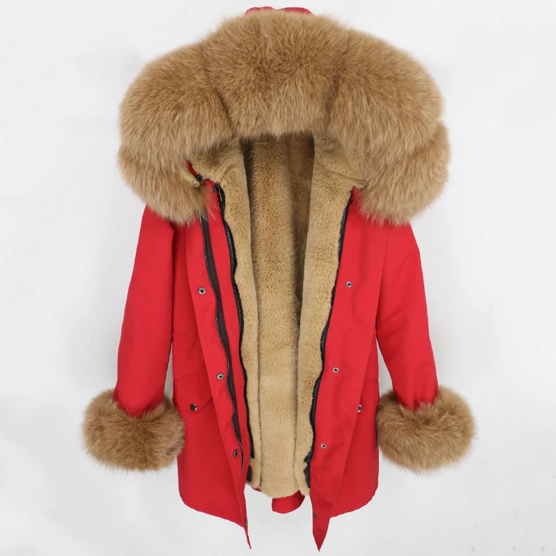 red camel OFTBUY, пальто с натуральным мехом, водонепроницаемая парка, зимняя куртка для женщин, натуральный Лисий меховой капюшон, воротник с манжетами, Толстая теплая верхняя одежда, уличная одежда - Цвет: red camel