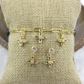 

5set/lot Fashion colorful cz jewelry,flower shape cubic zircon component,necklace with earrring set style jewelry wholesale