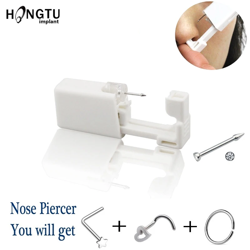 

2PCS Unisex Disposable Nose Piercing Gun Tools Kit Medical Steel Nose Ring Tools Presented Alcohol Prep Pad And Nose Studs