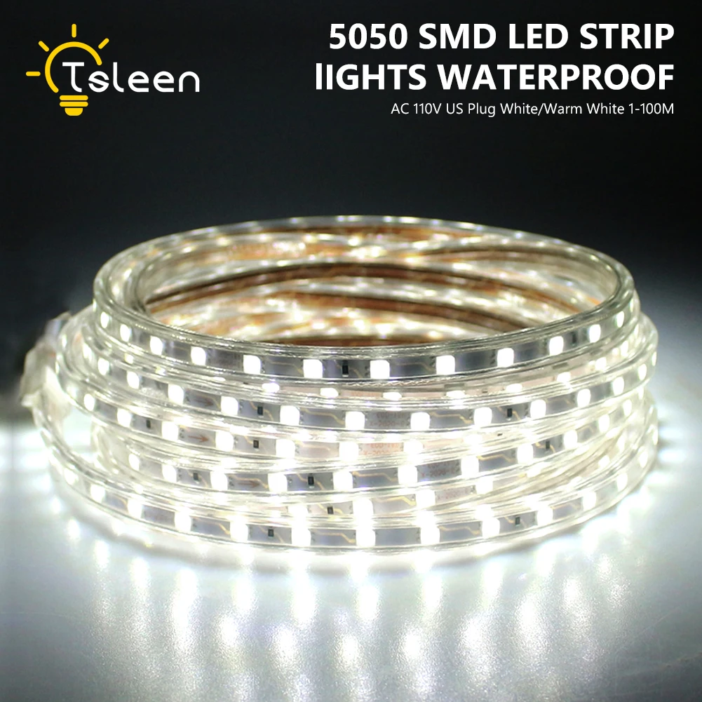 

LED Strip SMD 5050 110V Waterproof Flexible LED light Tape 120V lamp Outdoor String 1M 2M 3M 4M 5M 10M 12M 15M 20M 25M 60LEDs
