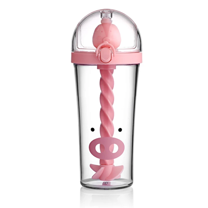 Креативная соломенная бутылка для воды милые животные Питьевая чашка портативная большая емкость для студентов взрослые дети смешивающие чашки - Цвет: Pink