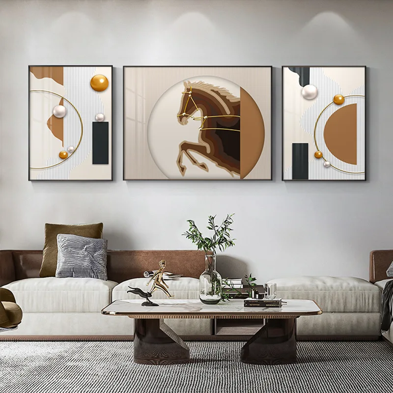 

Luxury Horse Geometry Combination Abstract Nordic Modern Poster Painting Wall Art Canvas Print Living Room Picture Home Decor