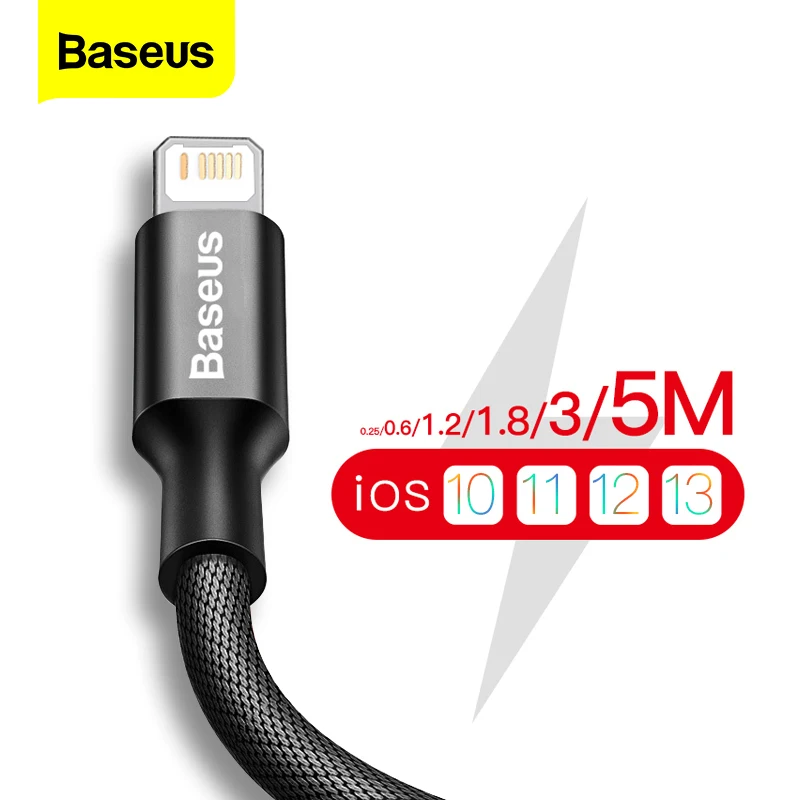 USB кабель Baseus для iPhone 12 11 Pro XS Max XR X 8 7 6s Plus 5s SE 5M быстрой зарядки и передачи данных