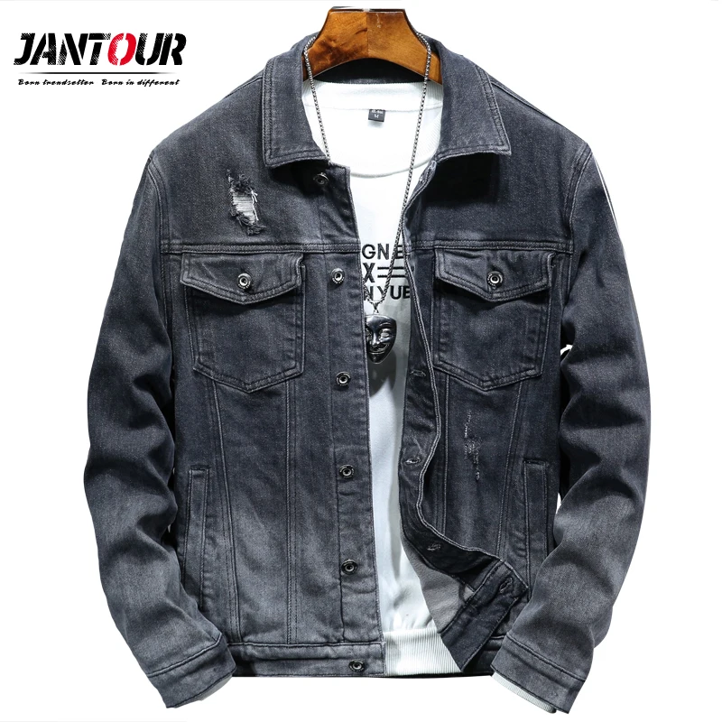 

Jantour Autumn Winter Jacket Men Fashion Retro Denim Jacket Thicken Single Breasted Hommes Veste Hip Hop Coat Big Size M-4XL