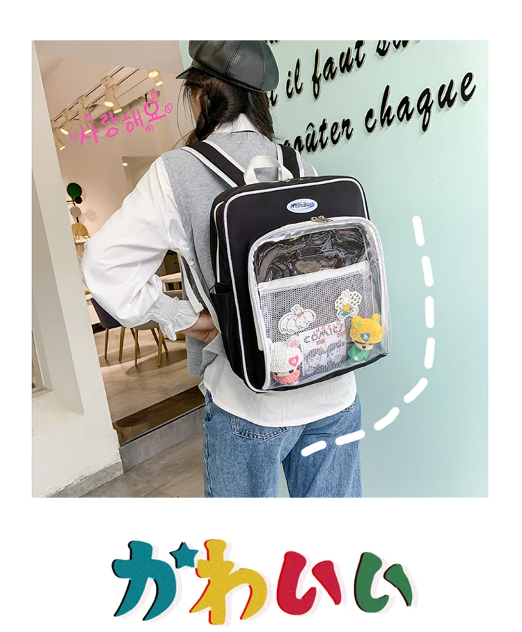 Women Japanese Ita Bag Transparent Large Pocket Ladies Backpack College Style Student School Bag Large Capacity Travel Mochila