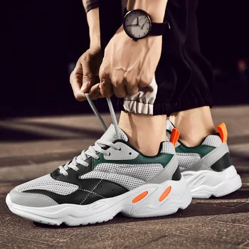 

Stylish Men lightweight Casual shoes shockproof lack up breathable male Clunky sneakers height increase walking Dad shoes man