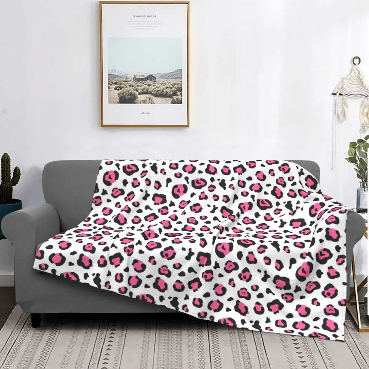 Pink Leopard Print Blanket Animal Wild Spots Fur Plush Thick Decoration